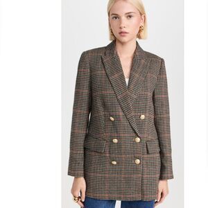 NWT L'AGENCE Aimee Relaxed Double-Breasted Blazer Plaid Size 12